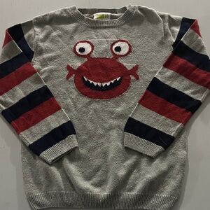 Crazy 8 Gray Sweater with Red Monster and Striped Sleeves